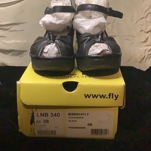 Fly London black dress sandals sz 38